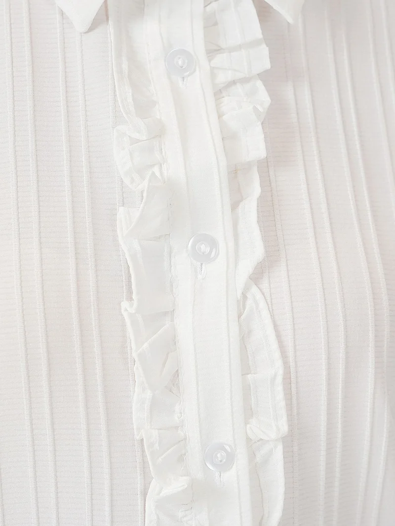 Big Dart White BDART Ruffle Detailed Textured Shirt for Women | Best Price UAE